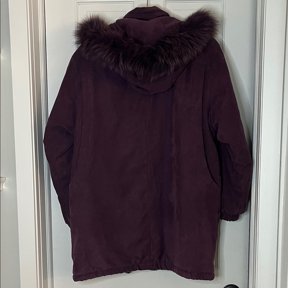 Worthington Plum Fox Fur Trim Hooded Winter Puffer Jacket - Size Medium - Picture 16 of 16